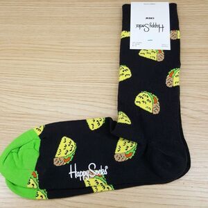 HAPPY SOCKS Crew Dress Socks Black Taco Tacos Combed Cotton